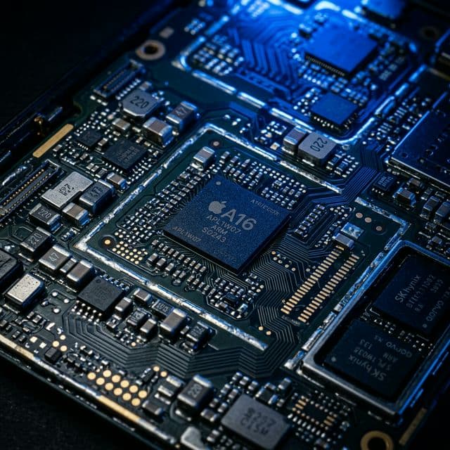 Smartphone internals and circuit board macro