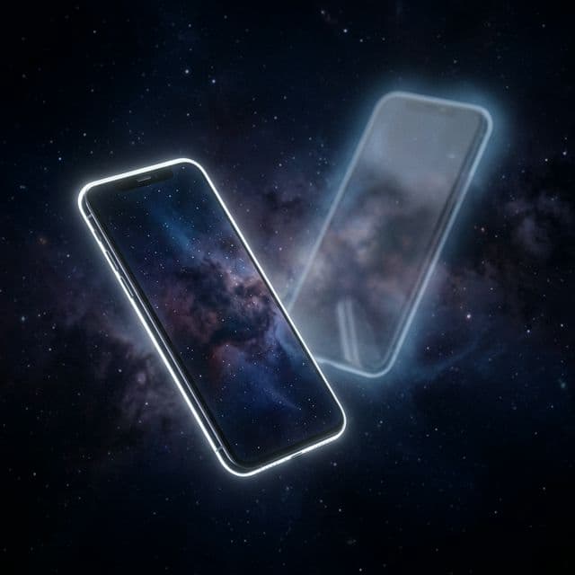 Second smartphone floating behind at an angle